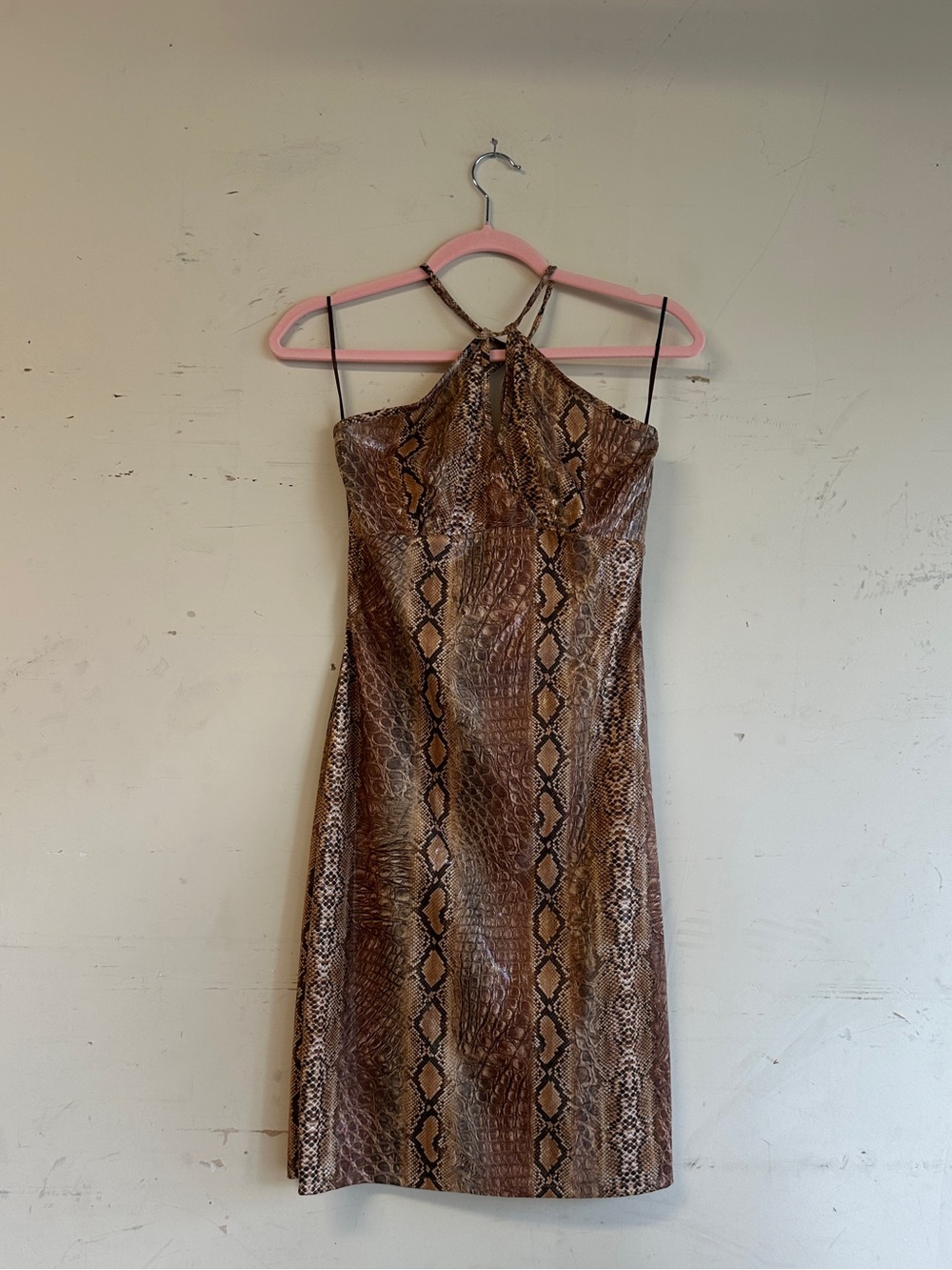 Vintage 90s y2k python wet look halter dress